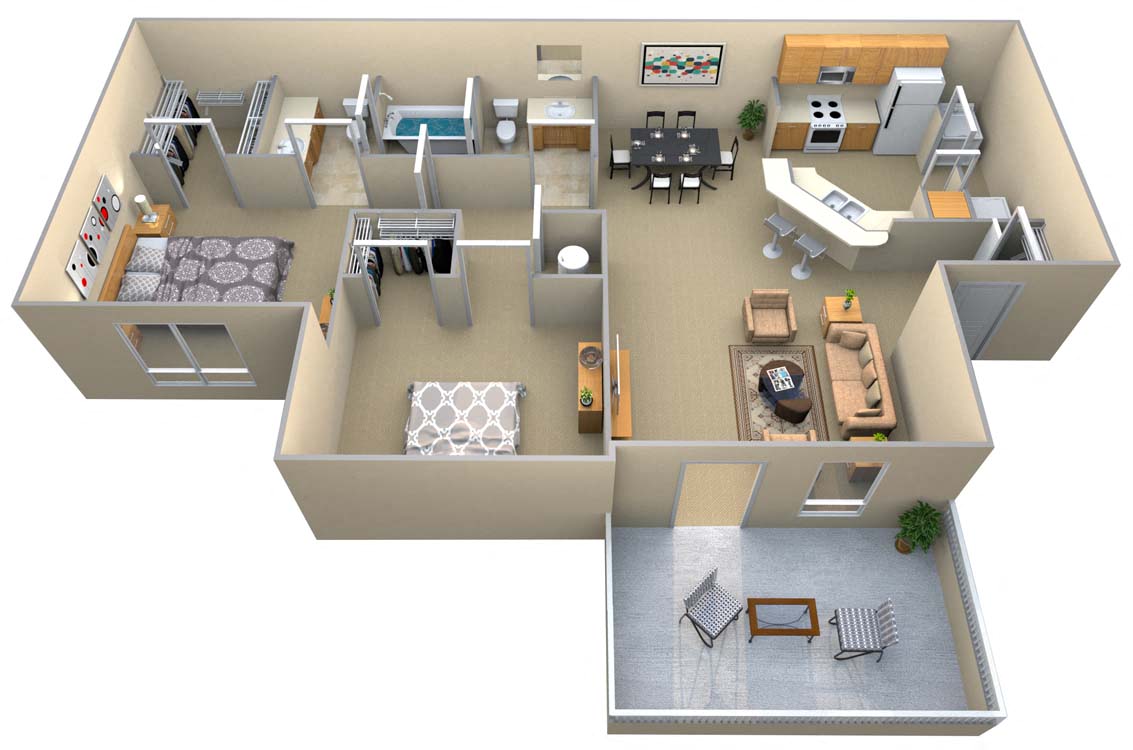 Floor plan for 2 beds, 1 bath, 1220 sqft